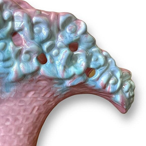 Royal Haeger Fan Vase Pink Blue Flower Basket Planter Vintage 1940s R386 USA - Picture 5 of 14